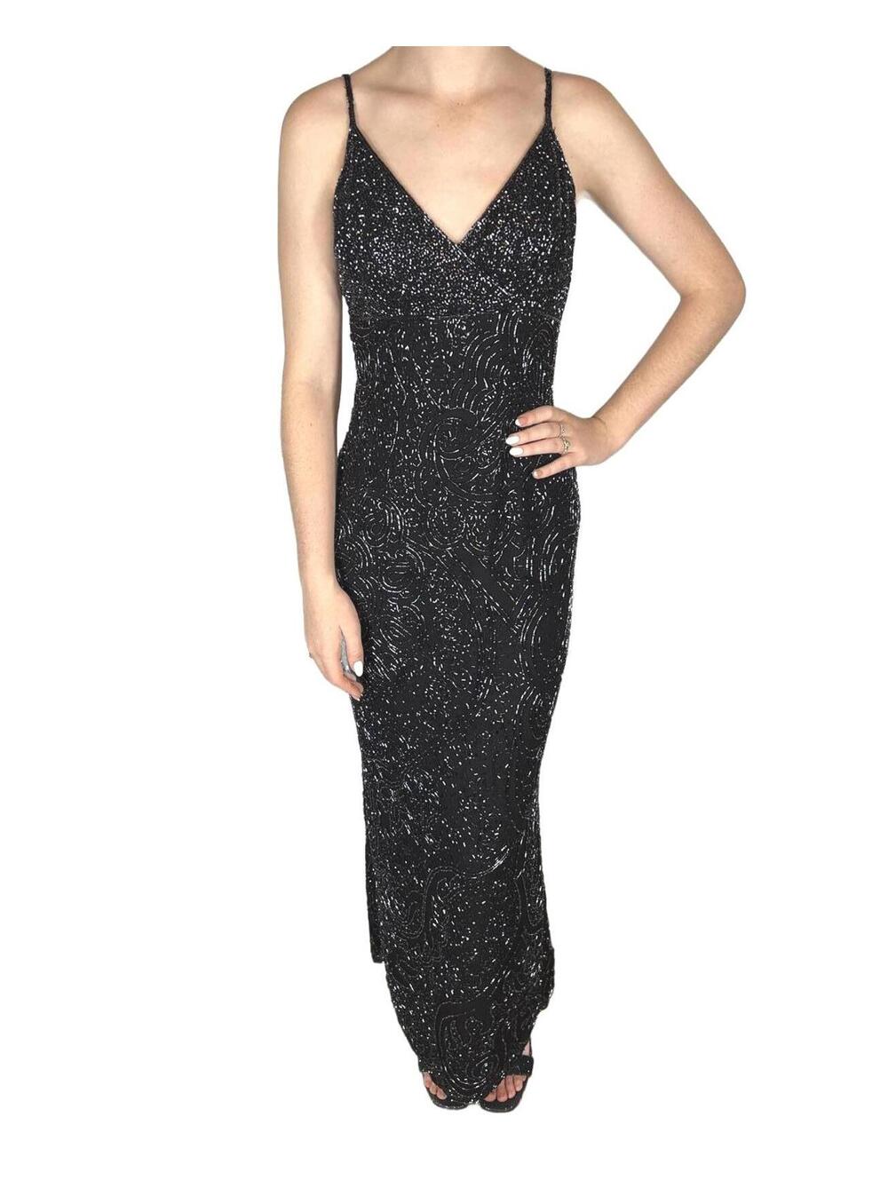 Sean Collection 90's Vtg Showstopper Silk Beaded Maxi Dress Glam Prom Wedding L
